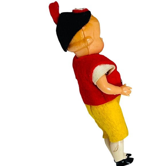 3" Doll With Red Vest Yellow Pants & Black Hat Painted Face Movable Arms & Legs - Picture 5 of 6